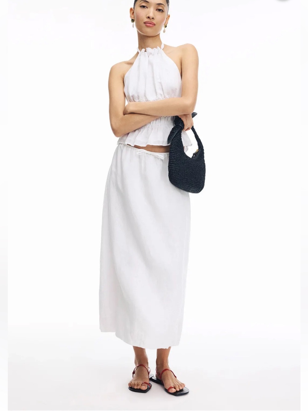 Onia Air Linen Bubble Maxi Skirt White Sz S